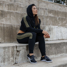 Load image into Gallery viewer, The WOD Life - Women's Wanderer Cropped Hoodie - BLACK/KHAKI