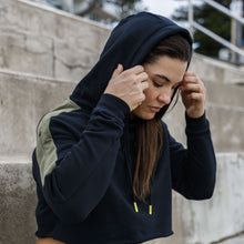 Load image into Gallery viewer, The WOD Life - Women's Wanderer Cropped Hoodie - BLACK/KHAKI