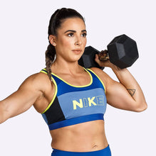 Load image into Gallery viewer, Nike - Women&#39;s Medium Support Sports Bra - Indigo Force/Indigo Storm/Black/Cyber
